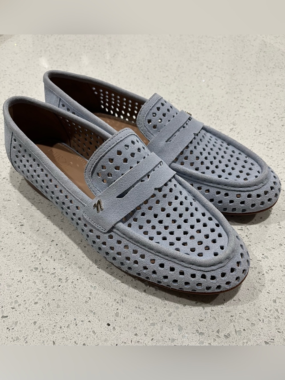 Naturalizer Women's Bloom Slip-On Loafers Ice Blue Perforated Suede Size 9.5W